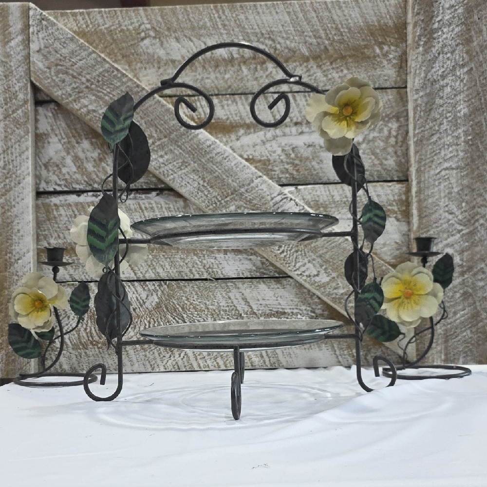 Two-Tier Metal Stand with Floral Design